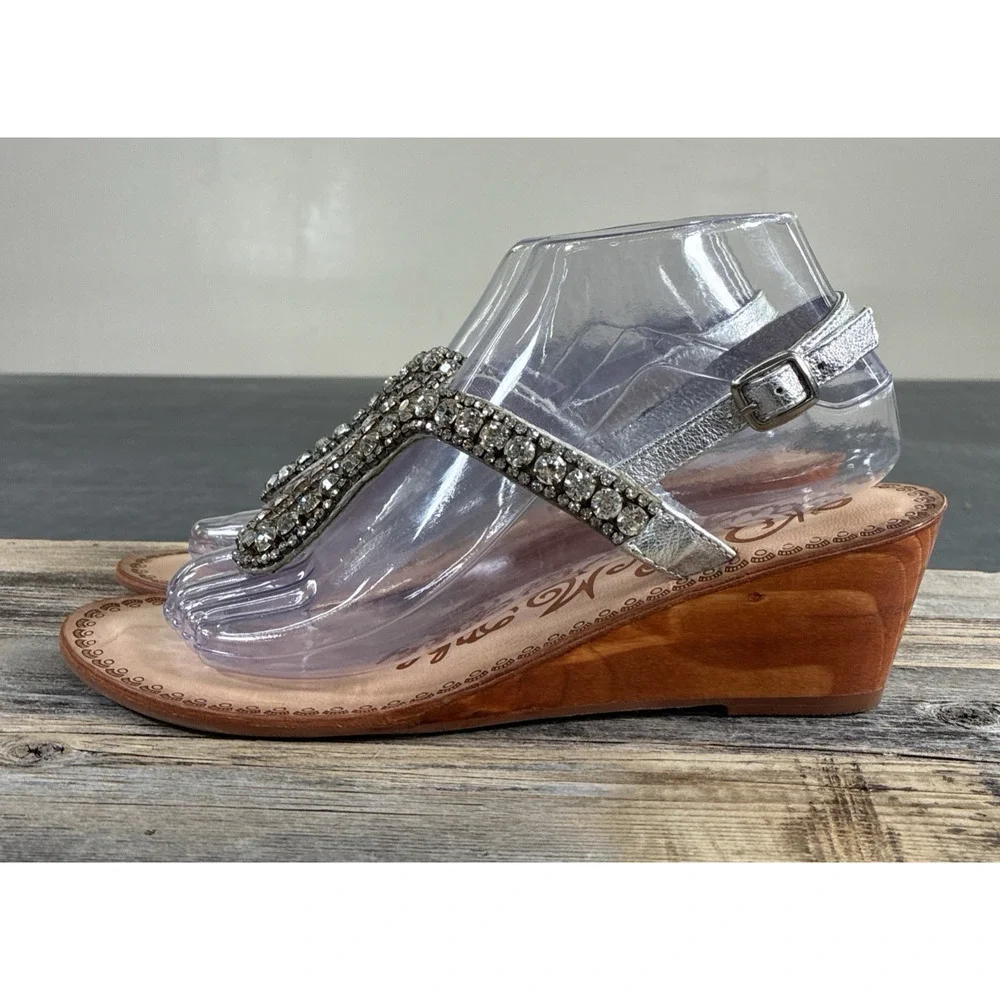 2pr. Naughty Monkey Beaded/Rhinestone Wedge Sandals Size 8.5 Bnfts Charity